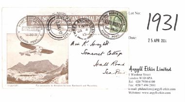 1911 (Dec 30) Kenilworth to Muizenberg second flight, pictorial Aerial Post card to Sea Point