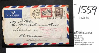Netherlands - From New Zealand - Rotterdam cachet. 1954 (Mar. 9) Cover franked 9d + marginal 1/-