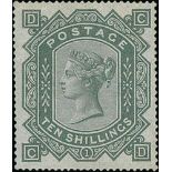 1878 10/- Greenish grey, watermark Maltese Cross, CD mint, exceptional colour and centreing,