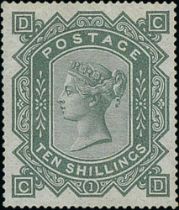1878 10/- Greenish grey, watermark Maltese Cross, CD mint, exceptional colour and centreing,