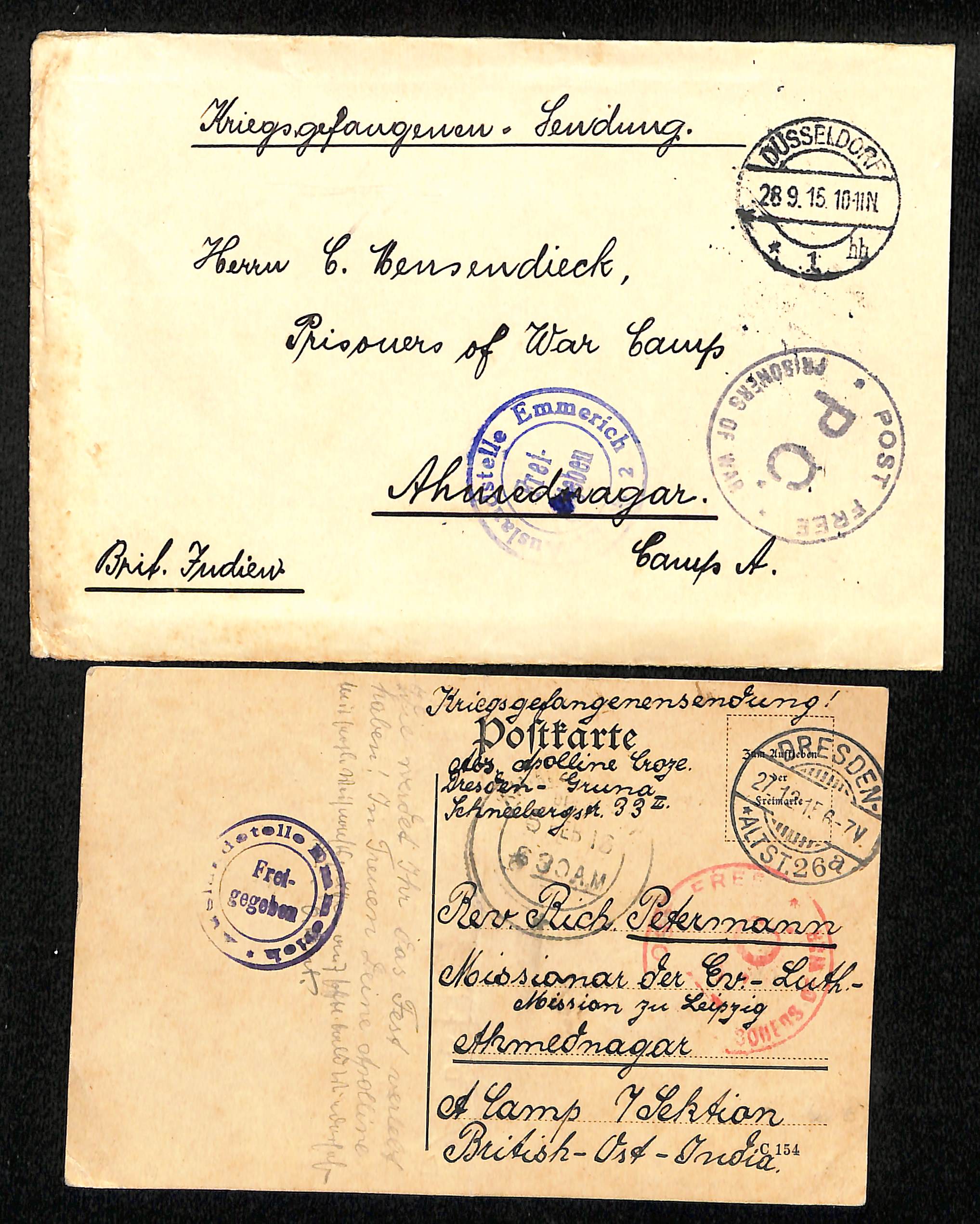 Ahmednagar. 1914-19 Covers and cards to P.O.Ws at Ahmednagar including Japan 1½s postal stationery - Image 5 of 5