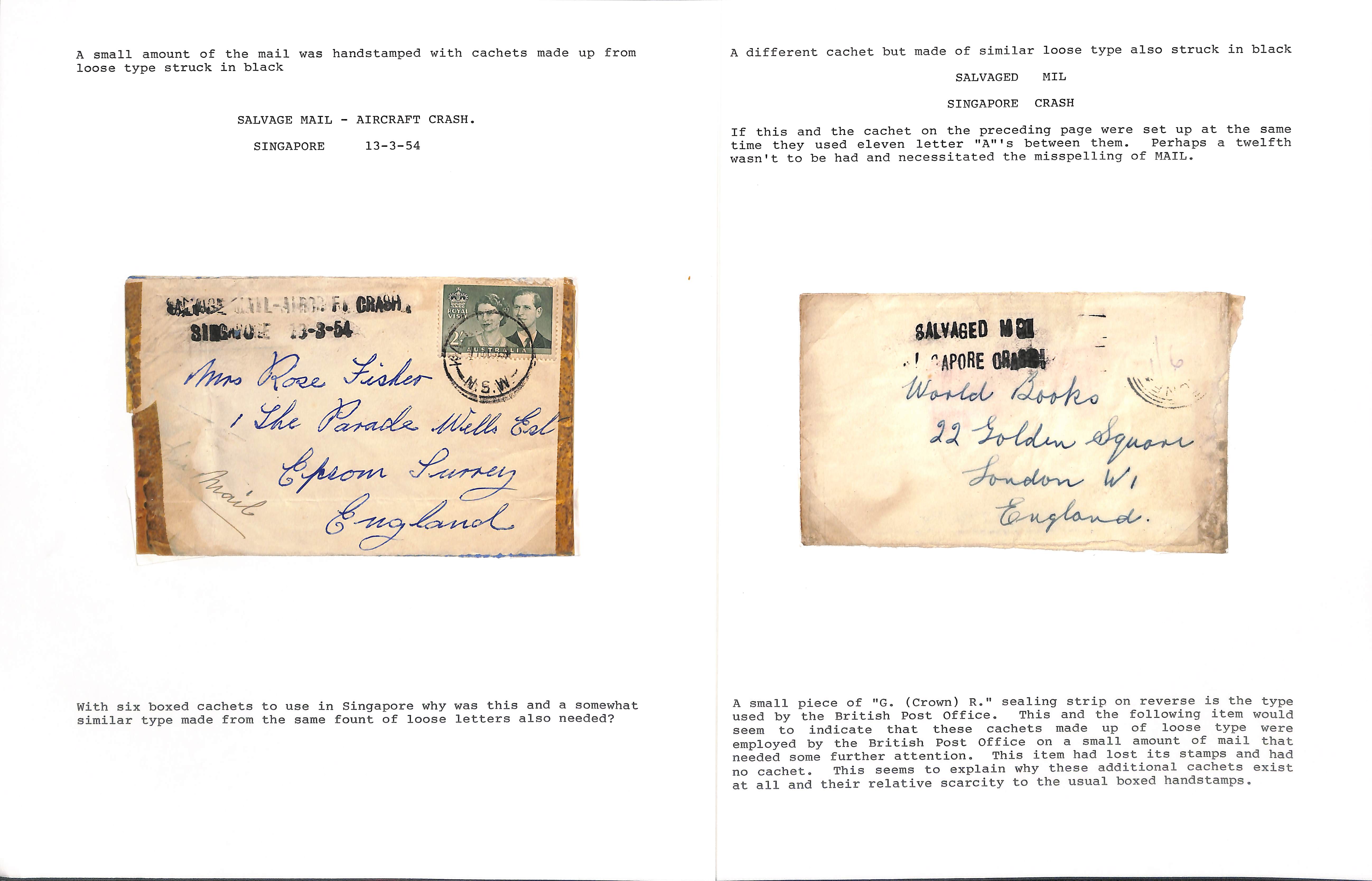 London G.P.O. Supplementary Cachets. 1954 (Mar. 11) Cover from Australia franked Royal Visit 2/-