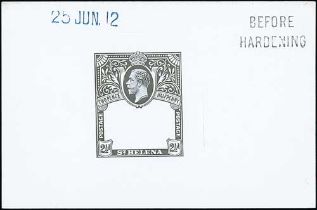1912 2½d Frame Die Proof in black on white glazed card, stamped "BEFORE / HARDENING" and dated "25