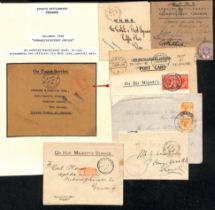 c.1874-1941 Covers and cards, four stamped, the others stampless, including c.1874 "Governor"