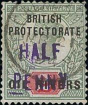 1893 (Dec) ½d on 2d, Type 6 surcharge in violet, used with Old Calabar River c.d.s. S.G. 18, £500.