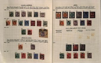 1882-1904 Mint and used selection on pages including Inland Revenue 1889 1/- green used, Office of