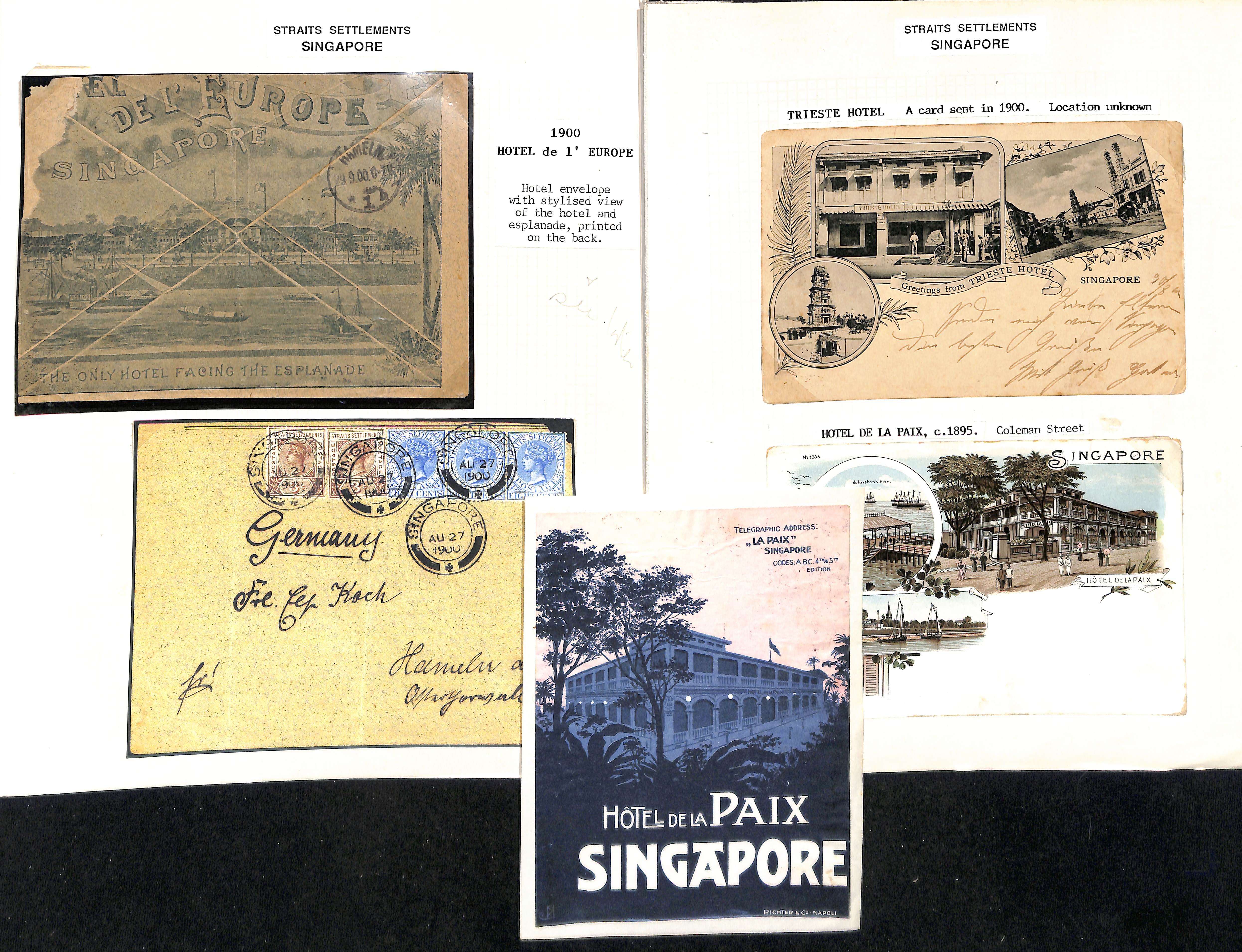 Hotels. 1900-85 Printed envelopes, picture postcards and ephemera from various Singapore hotels