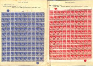 1937-41 Die I 6c scarlet, die II 2c green, 2c orange and 15c ultramarine all in sheets of 100,