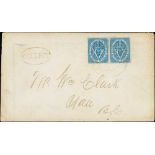 1871 (May 5) Cover with enclosed letter from Quesnelle to Yale, bearing 1867 3d pale blue pair