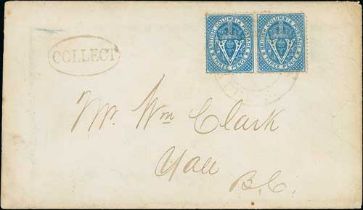 1871 (May 5) Cover with enclosed letter from Quesnelle to Yale, bearing 1867 3d pale blue pair
