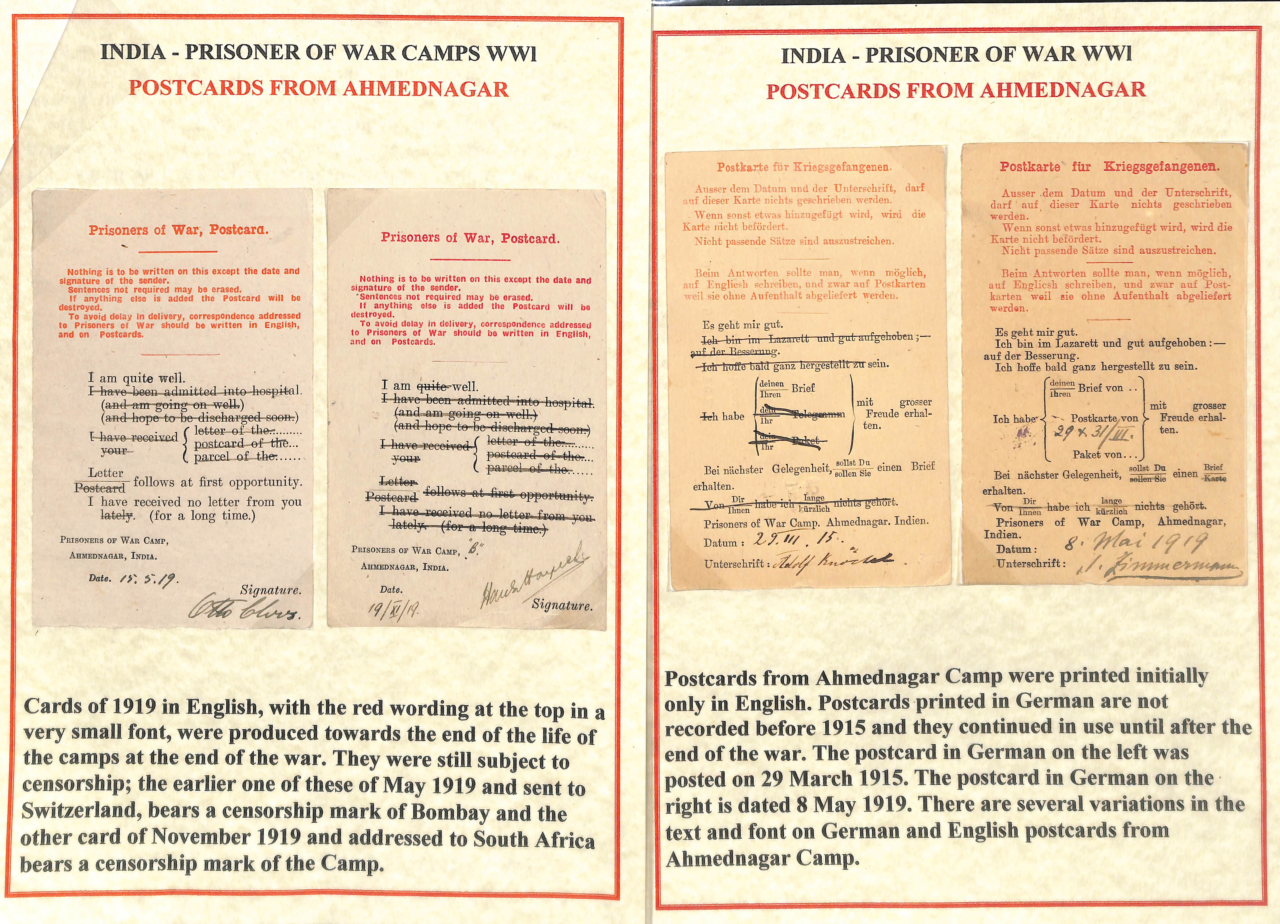 Ahmednagar. 1914-19 Printed Prisoner of War Postcards, the reverse with the usual five short - Image 2 of 5