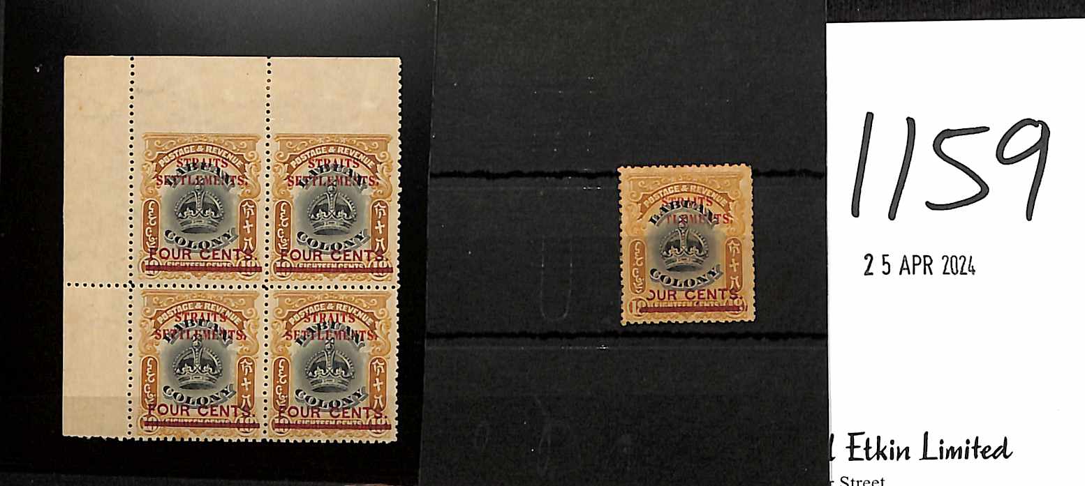 1906-07 4c on 18c Surcharge on Labuan, mint upper left corner block of four, variety imperforate - Image 2 of 2