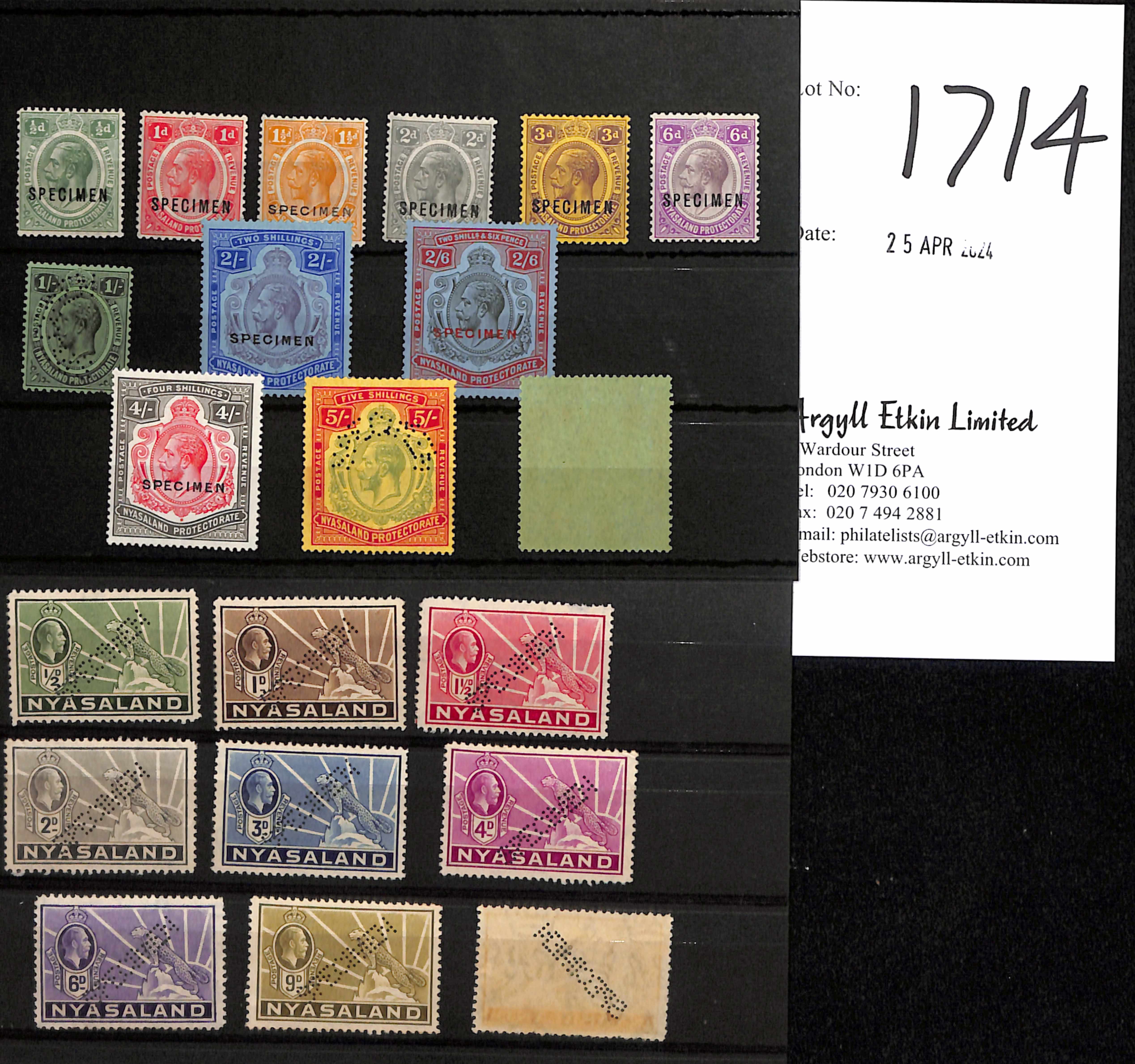 1921-35 Specimen stamps comprising 1921-33 ½d - 10/- (12, missing the 4d) and 1934-35 ½d - 1/- set - Image 2 of 2