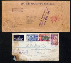 Sarawak. 1953 (Apr. 30-May 1) Covers from Kuching to G.B., a long official cover (May 13 arrival