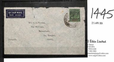 1947 (Jan 19) Air Mail cover to England franked B.M.A 50c, cancelled "CHRISTMAS ISLAND / POSTAL