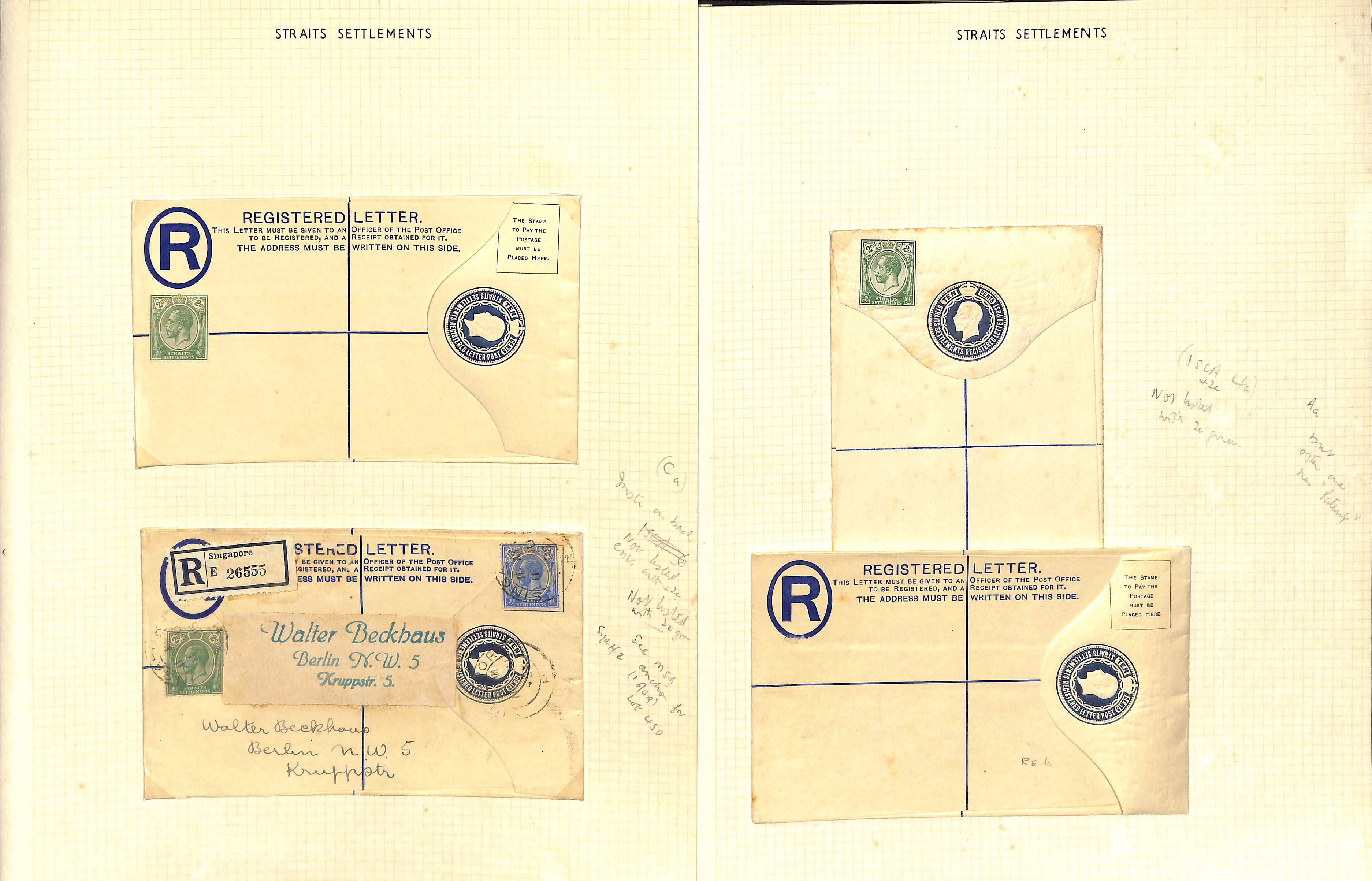 1912-25 KGV 10c Registration envelopes, stamps in blue or ultramarine, comprising size F Specimen, - Image 4 of 5