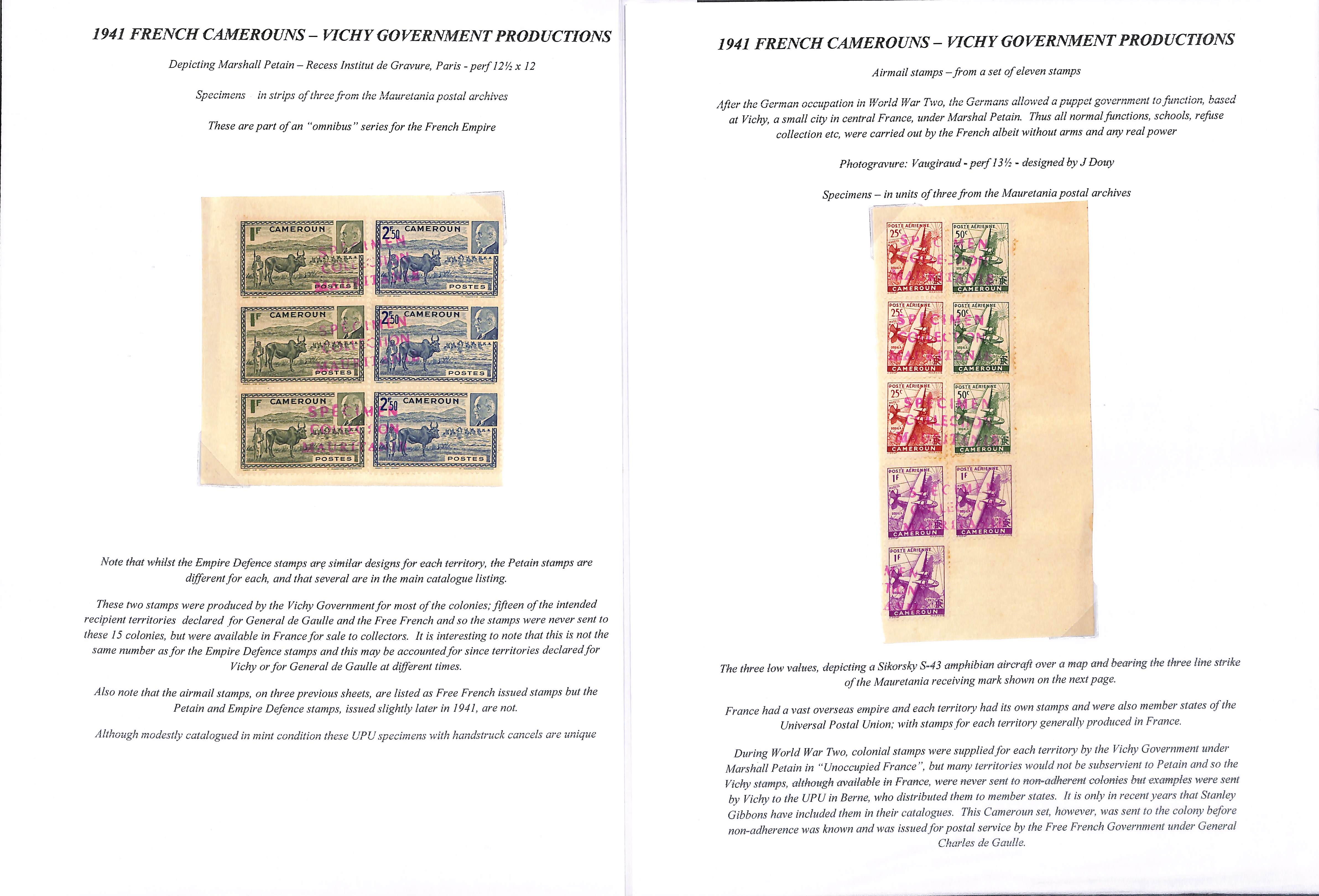 Cameroons. 1941 Vichy issues comprising Air set of eleven, Empire Defence set of three and Petain - Image 2 of 3