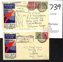 1933 (Dec 23) Rangoon to Singapore extension, covers posted from Tavoy to Elisabethville or