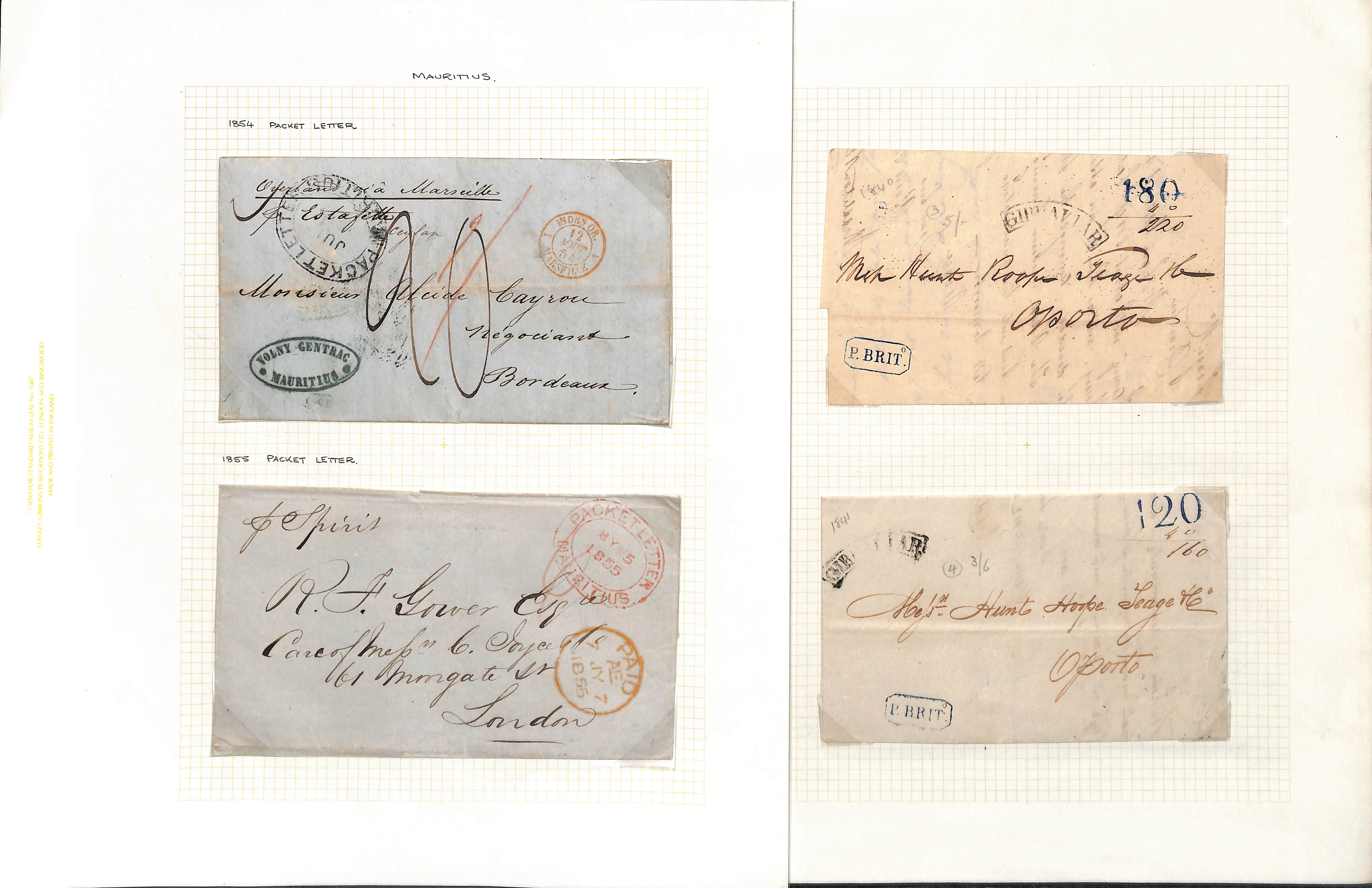 1822-56 Entire letters including oval "PACKET LETTER / MAURITIUS" datestamps in red or black, arc - Image 4 of 4