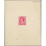 Newfoundland. 1922 Inland Revenue 2c, stamp size photographic essay in red, affixed to thick card