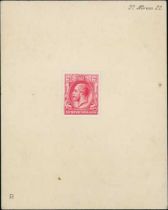 Newfoundland. 1922 Inland Revenue 2c, stamp size photographic essay in red, affixed to thick card