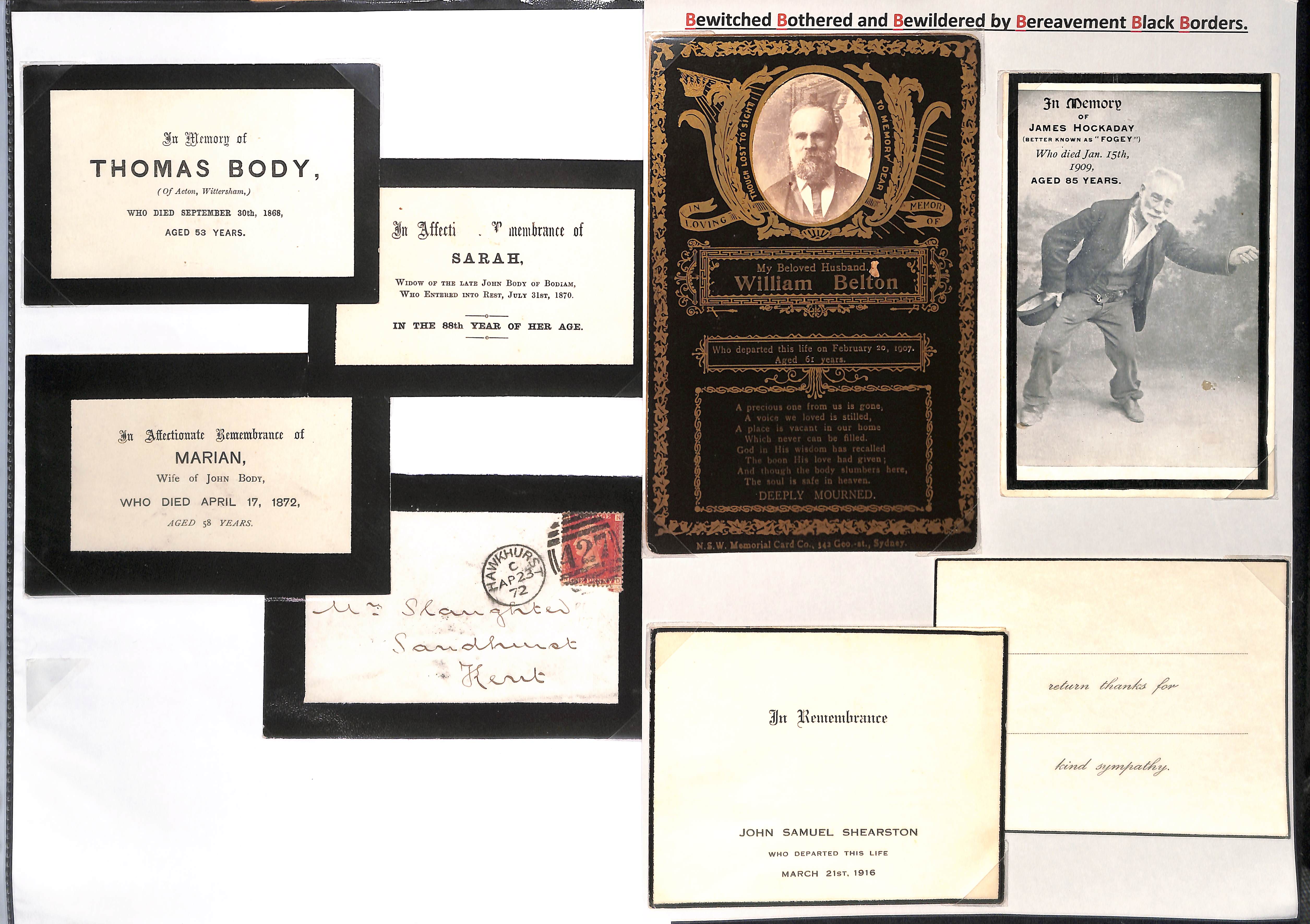 QV-QEII In Memoriam cards (480+) and other mourning related ephemera, some postally used. (730+).
