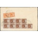 Bedoh. 1934 (Jan 2) Air Mail cover to London franked on the reverse by 4c pair and 5c block of