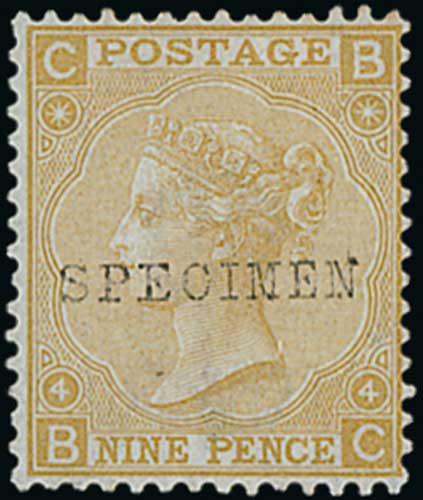 1864-80 Specimen stamps, the selection including 1864 1d red plate 146, 1867 9d straw, 1876 2½d rosy - Image 2 of 6