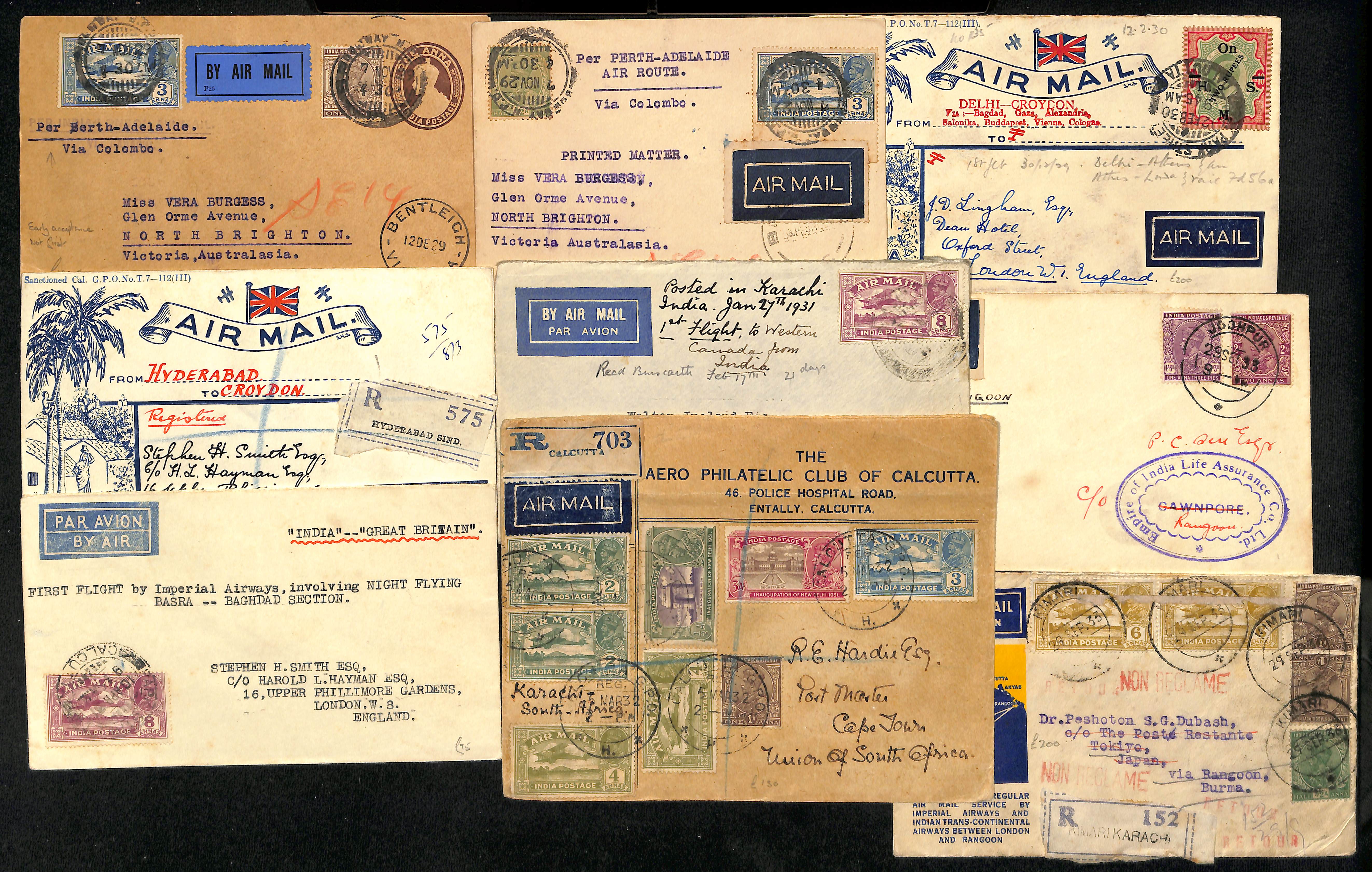 1929-39 Flight covers, mainly first or special flights from India including 1929 covers to Australia