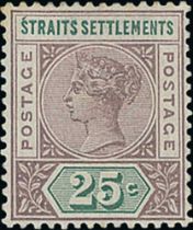 1892-99 25c Purple-brown and green, variety repaired "S", fine mint. S.G. 103b, £1,700. Photo on