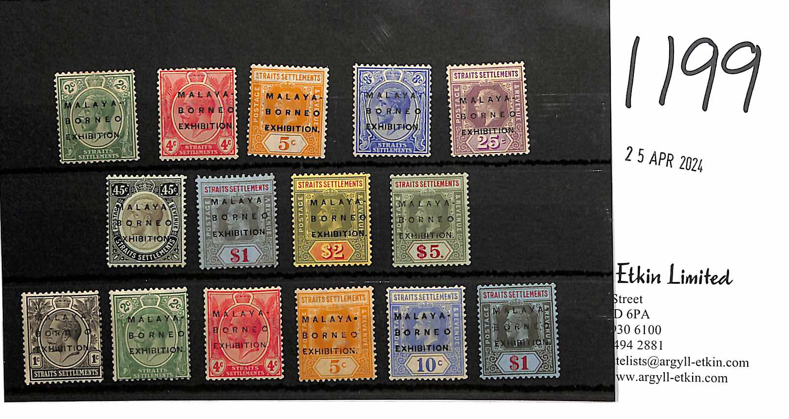 1922 Malaya-Borneo Exhibition, Multiple Crown CA 2c - $5 and Multiple Script CA 1c - $1 sets fine - Image 3 of 3