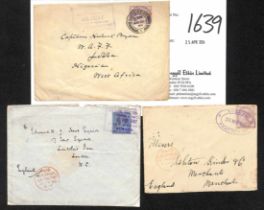 1899-1900 Covers to England with 2½d cancelled by violet boxed Burutu datestamp (S.G. type 4) or