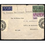 1946 (Nov. 5) Cover from Singapore to Holland franked B.M.A. 10c (2) + 50c pair tied by Singapore