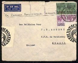 1946 (Nov. 5) Cover from Singapore to Holland franked B.M.A. 10c (2) + 50c pair tied by Singapore