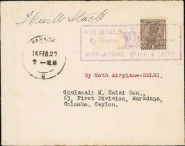 1927 (Feb 16) Stack and Leete Karachi to Delhi flight, flown cover with KGV 1a tied by the special