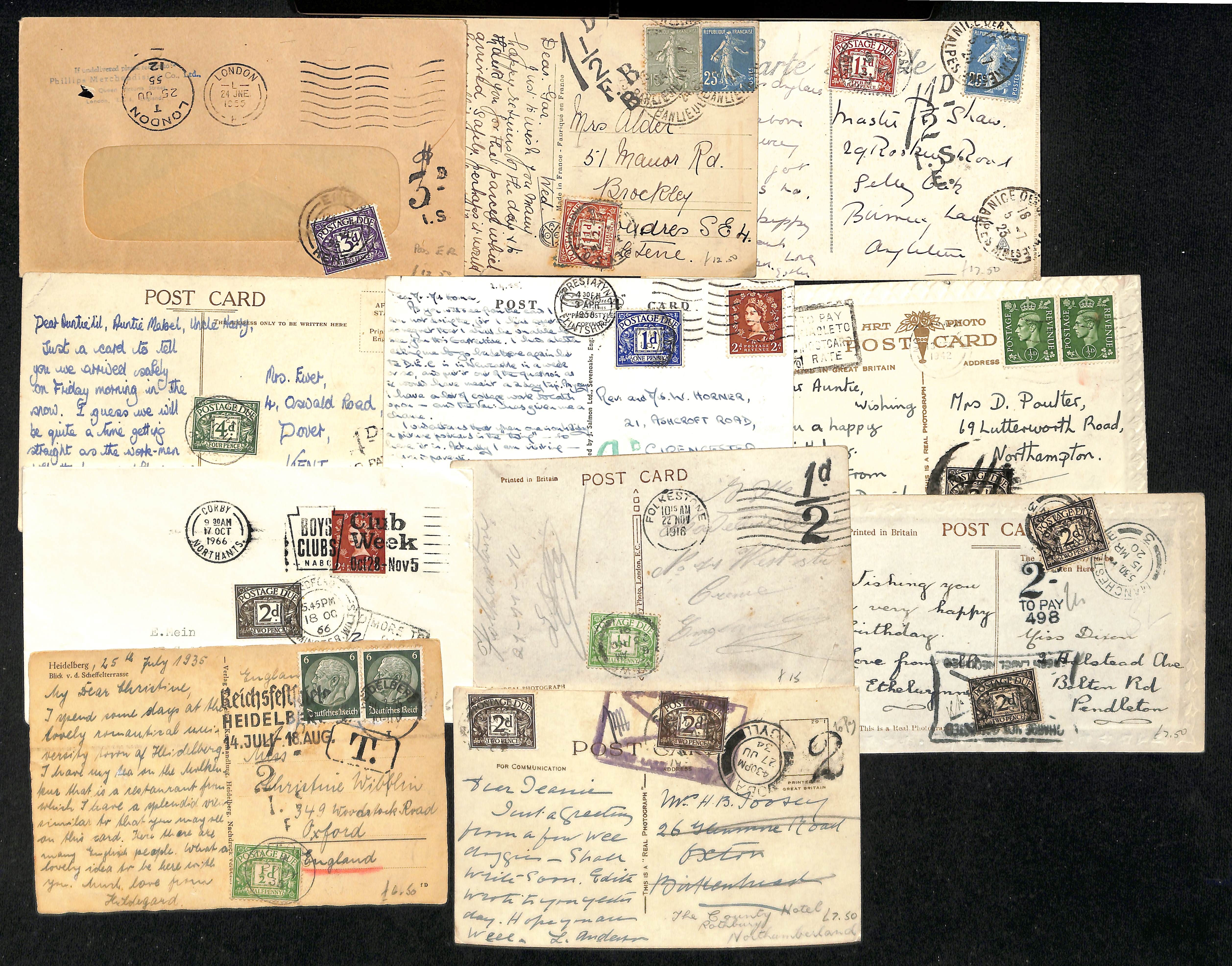 1908-80 Covers and cards, most with due stamps including 1½d brown, etc. (95). - Image 4 of 9