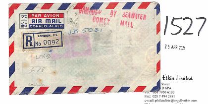 Sarawak. 1954 (Jan. 7) Registered cover with "T" below "B" cachet on both sides, boxed Kuching