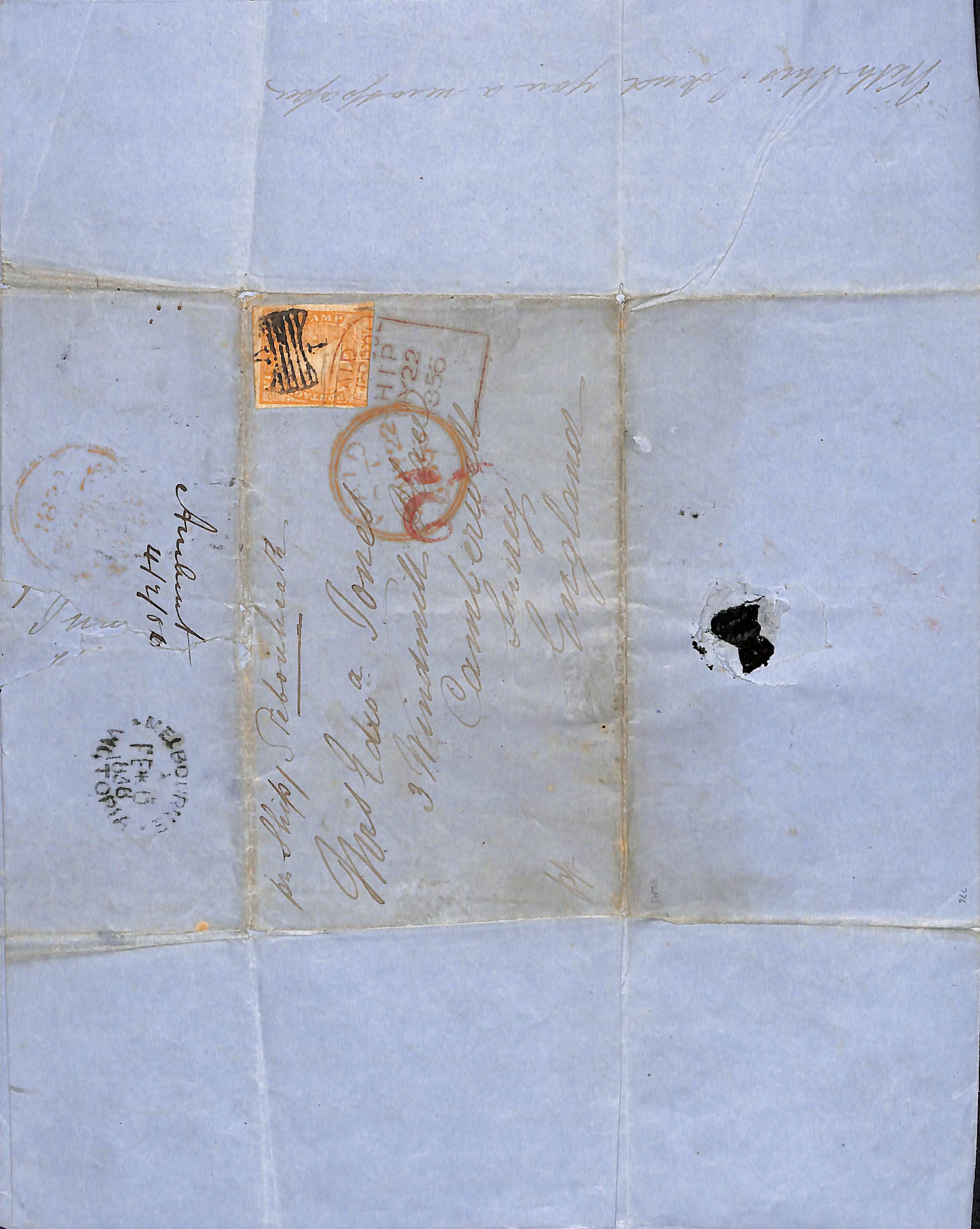 1853-74 Covers (6, two with letters) and entire letters (3) from Victoria (8) or South Australia, - Image 8 of 9