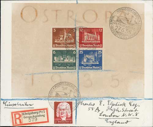 Ostropa 1935. Registered covers posted from the Ostropa exhibition to London, both franked with