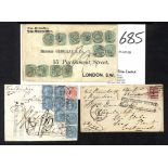 1872-75 Covers sent via Brindisi all with "EXCG OZ / DEFICIENT POSTAGE / FINE 9" handstamps, one