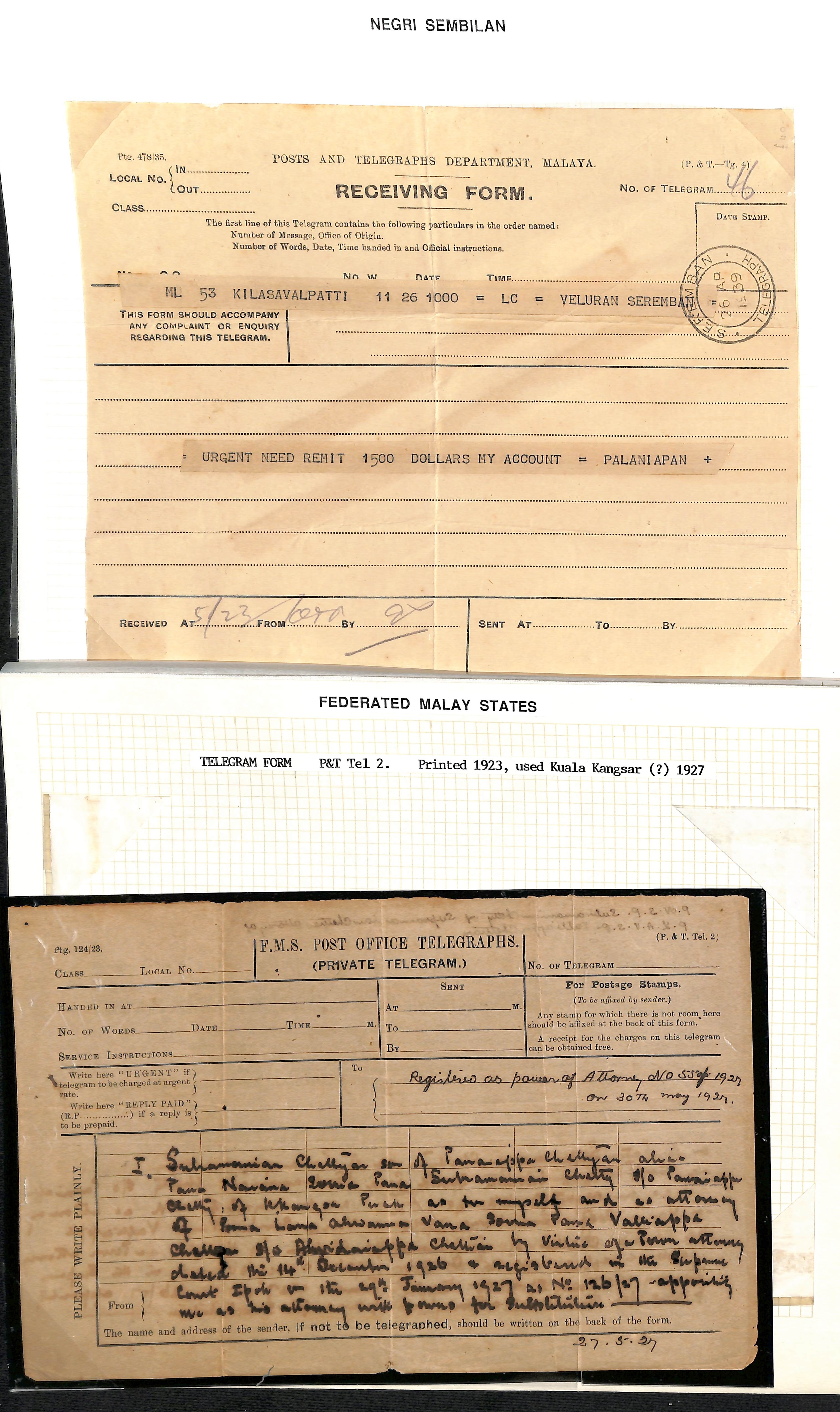 Telegrams. 1925-48 Telegram forms (21) and envelopes (16), mainly Straits but some from Johore, F. - Image 11 of 12