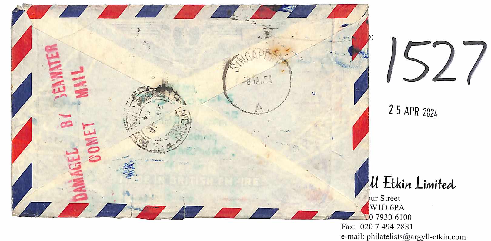 Sarawak. 1954 (Jan. 7) Registered cover with "T" below "B" cachet on both sides, boxed Kuching - Image 2 of 2