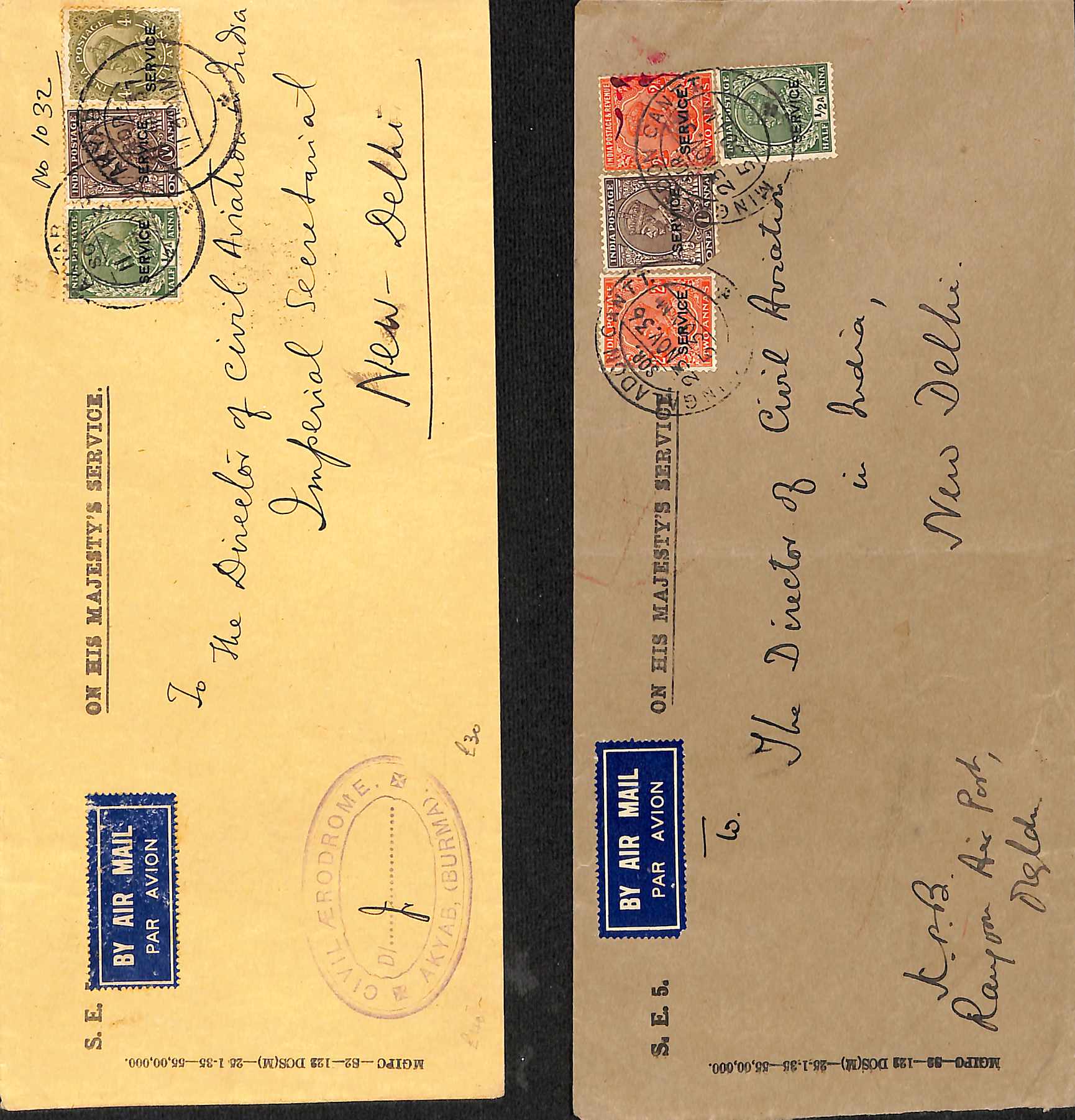 1936-9 Long Official covers sent by air to the Director of Civil Aviation in New Delhi (5) or to - Image 5 of 6