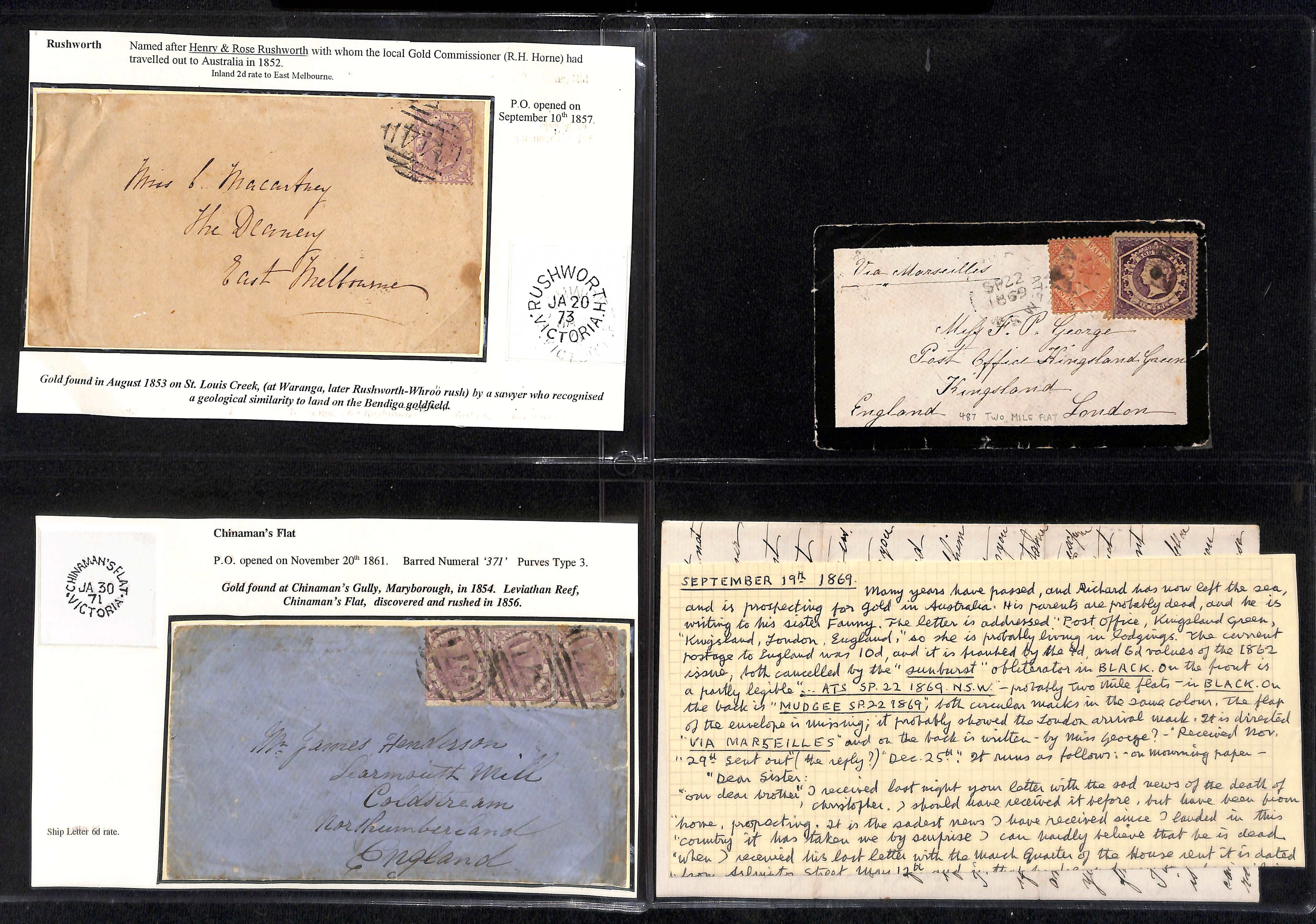 1853-74 Covers (6, two with letters) and entire letters (3) from Victoria (8) or South Australia, - Image 2 of 9