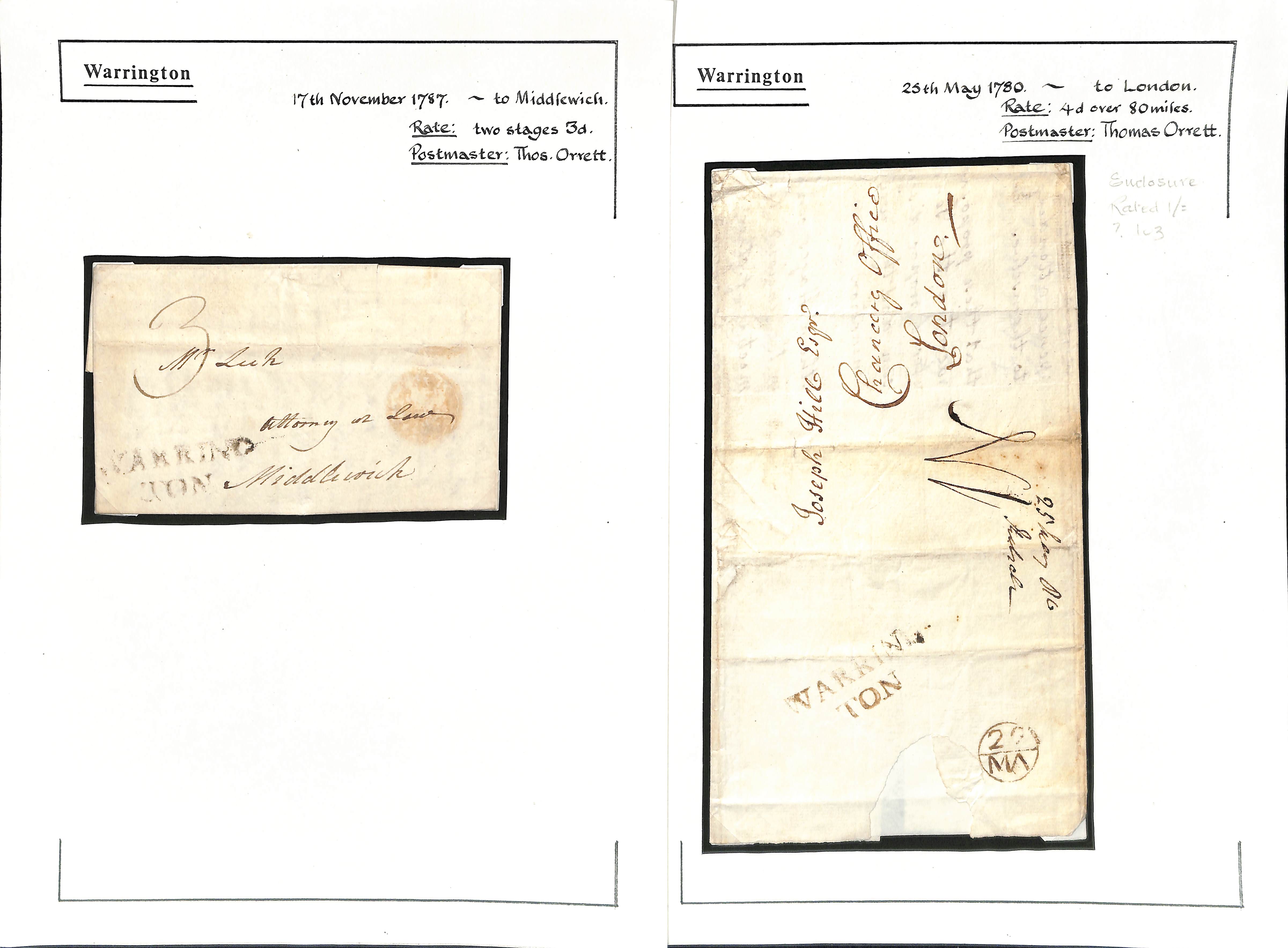 Lancashire - Warrington. 1780-1830 Entire letters (6) and entires (3), various handstamps - Image 3 of 4