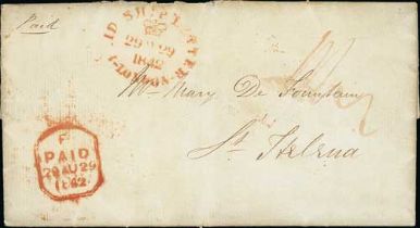 1842 (Aug 29) Entire letter from East India House in London prepaid 1/4 in cash, to "Mrs Mary de