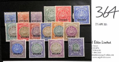 1886-1908 Specimen stamps, comprising 1886-87 2½d, 4d and 1/-, 1903 set of ten and 1908 set of