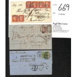 1868-69 Covers via Marseille with "DEFICIENT POSTAGE / BRITISH SHARE OF FINE 4½", all charged the