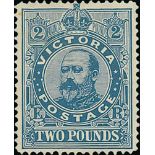 Victoria. 1902 Perf 12½ £2 deep blue, fine mint. S.G. 400, £750. Photo on Page 128.