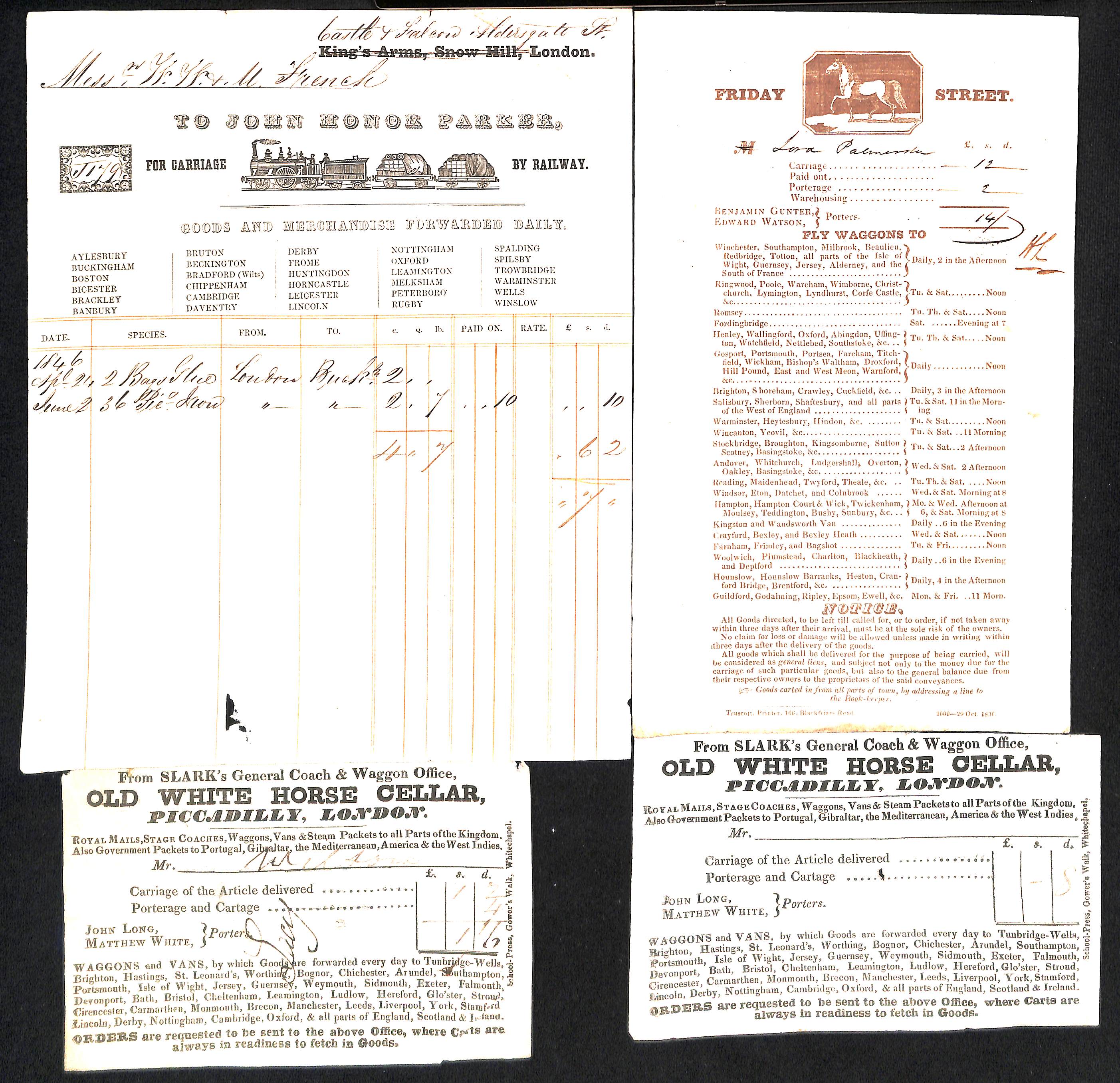 Coaching Receipts - London. c.1800-60 Printed receipts from London coaching inns for the carriage of - Image 5 of 6